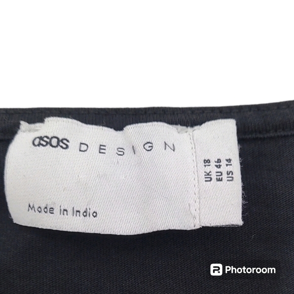 ASOS Black Embroidered Puff Sleeve Wrap Mini Dress Size 14 - Picture 3 of 12